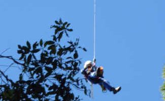 Vertical rescue: A helicopter crew member is winched to the girl. Vertical rescue: A helicopter crew member is winched to the girl.